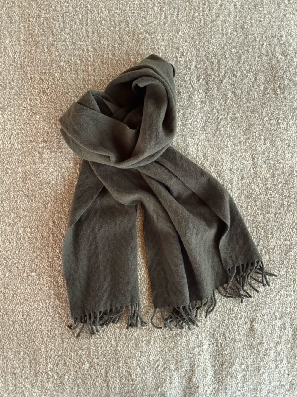 Moss Green Wool and Cashmere Scarf